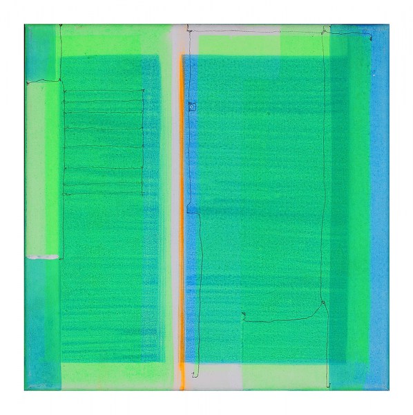 20-Doppler I,  Bild grün auf blau, Acryl Bleistift LWD,  Marius D. Kettler  2019